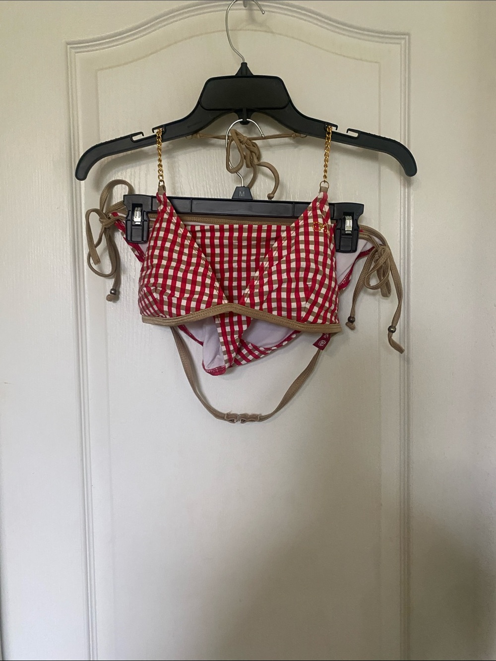 Guess Red Gingham Bikini with Tan Trim